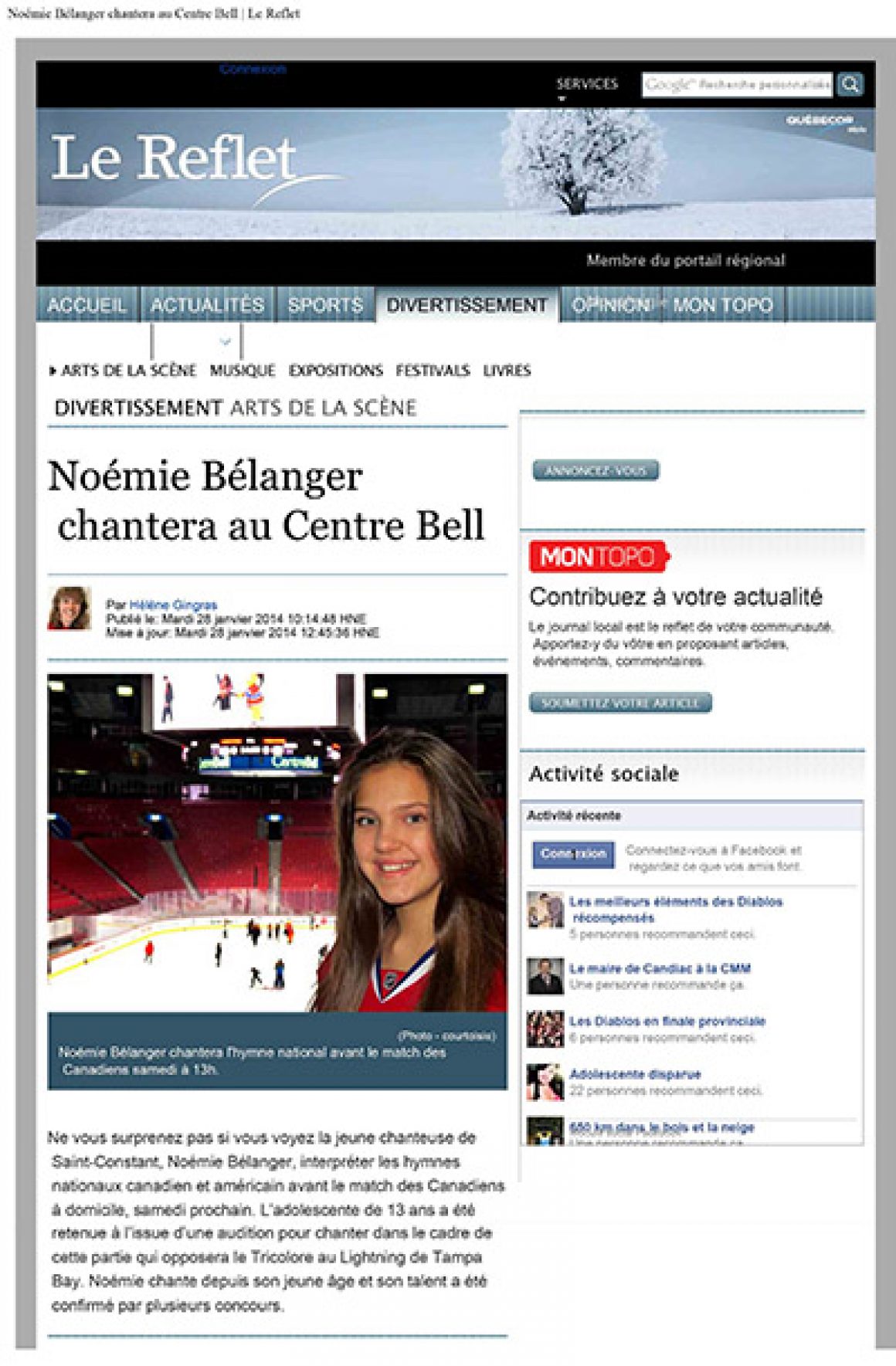 Noémie Bélanger chantera au Centre Bell | Le Reflet